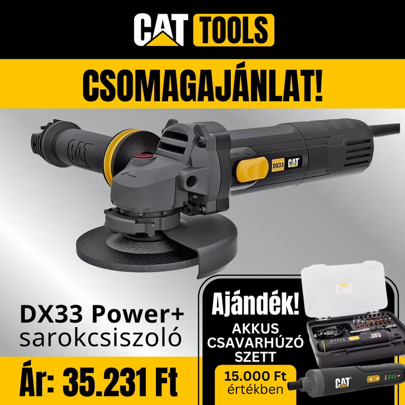 DX33 Power+ sarokcsiszoló +DX1110 ajándék akkus csavarhúzó szettel